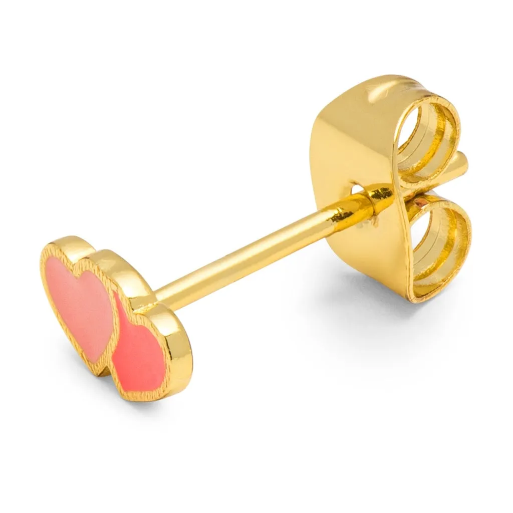 2Hearts earring 1 pcs gold plated - Burnt Coral-Orange Coral