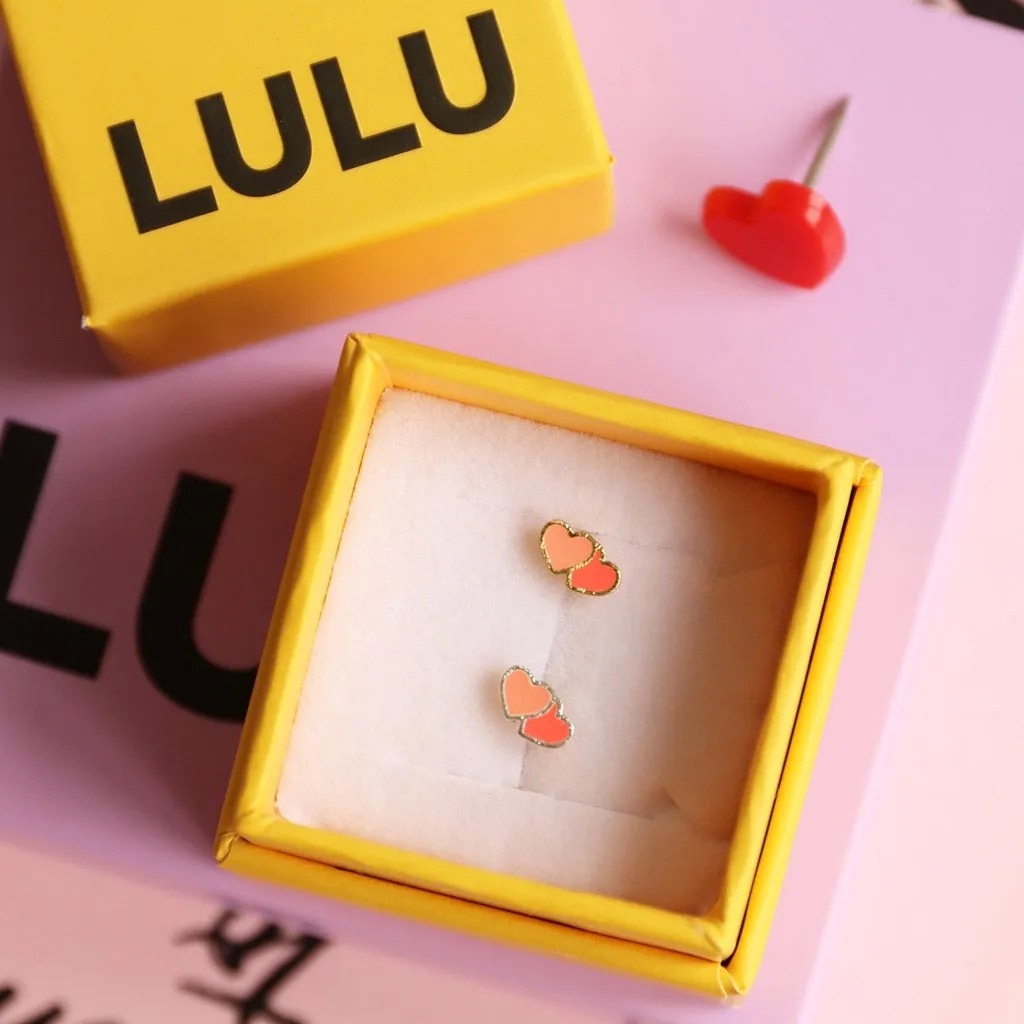 2Hearts earring 1 pcs gold plated - Burnt Coral-Orange Coral