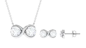 3 CT Round Cut Zircon Two Stone Infinity Necklace Earrings Set