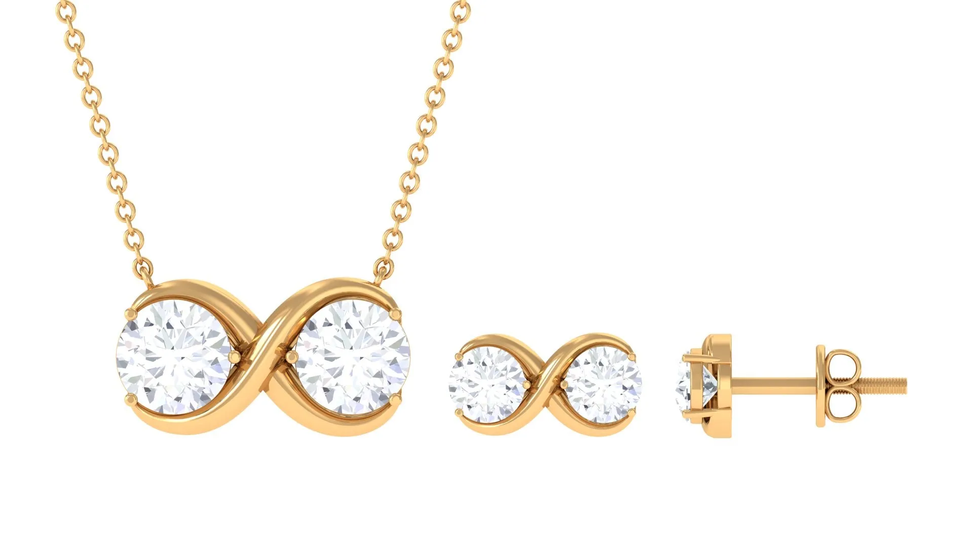 3 CT Round Cut Zircon Two Stone Infinity Necklace Earrings Set