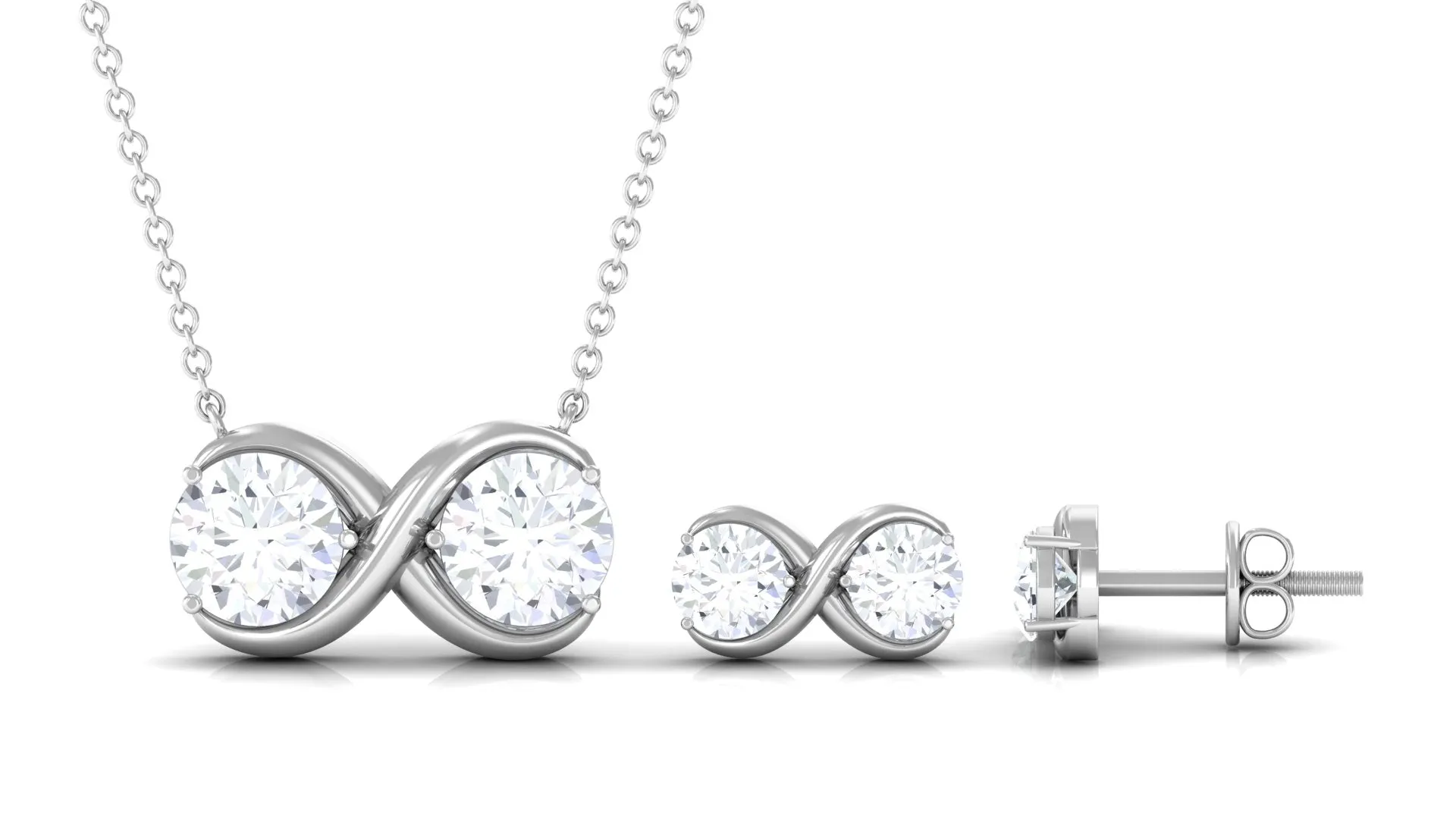 3 CT Round Cut Zircon Two Stone Infinity Necklace Earrings Set