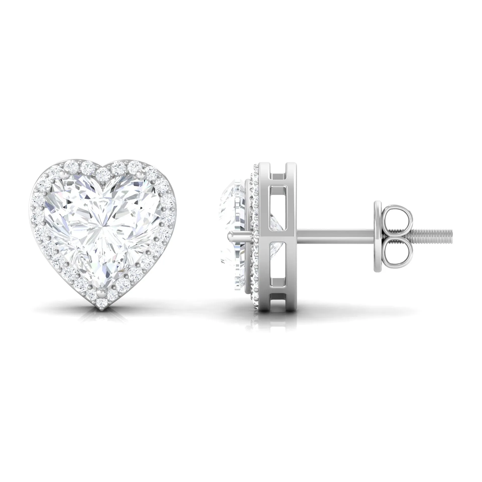 3.25 CT Cubic Zirconia Heart Stud Earrings with Halo