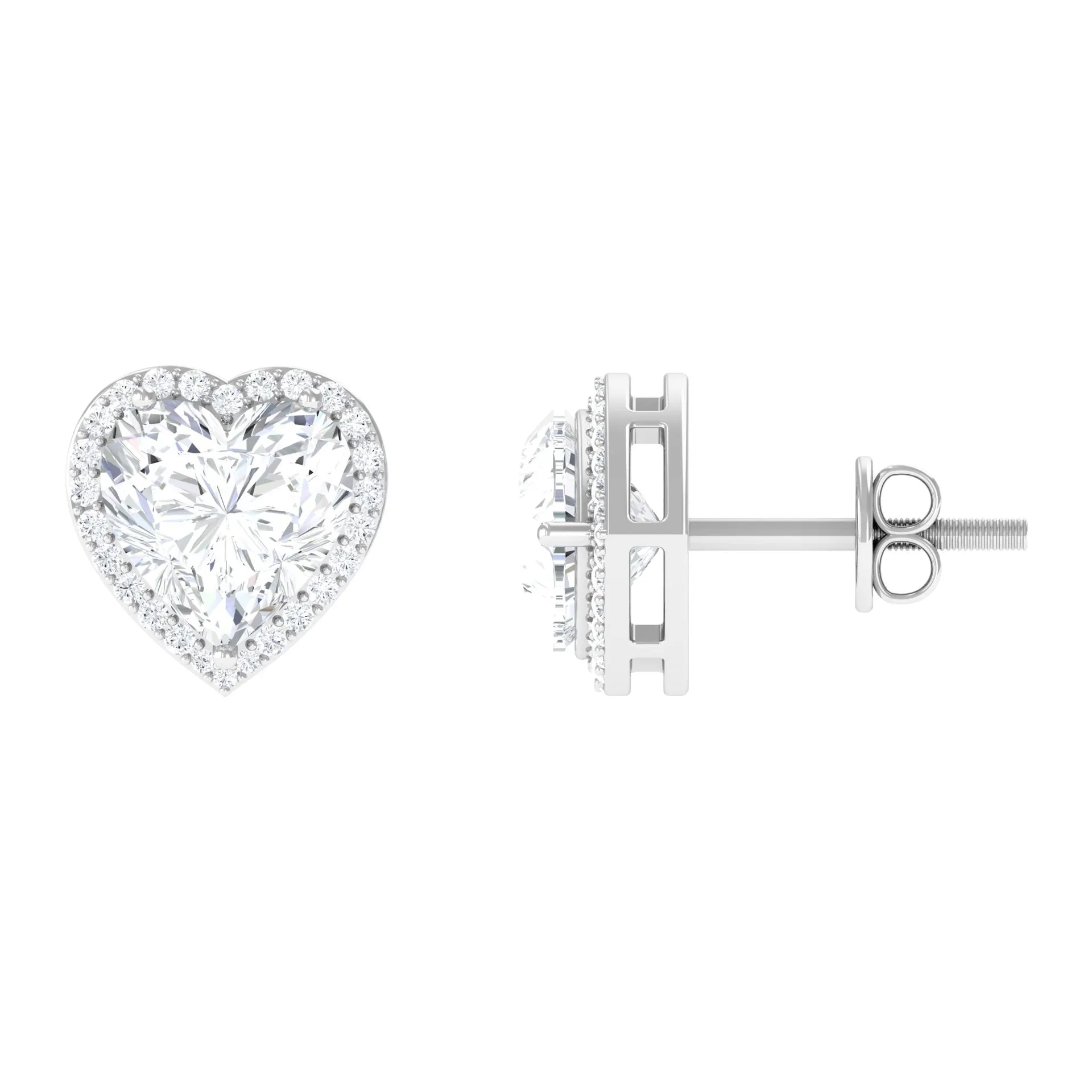 3.25 CT Cubic Zirconia Heart Stud Earrings with Halo