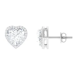 3.25 CT Cubic Zirconia Heart Stud Earrings with Halo