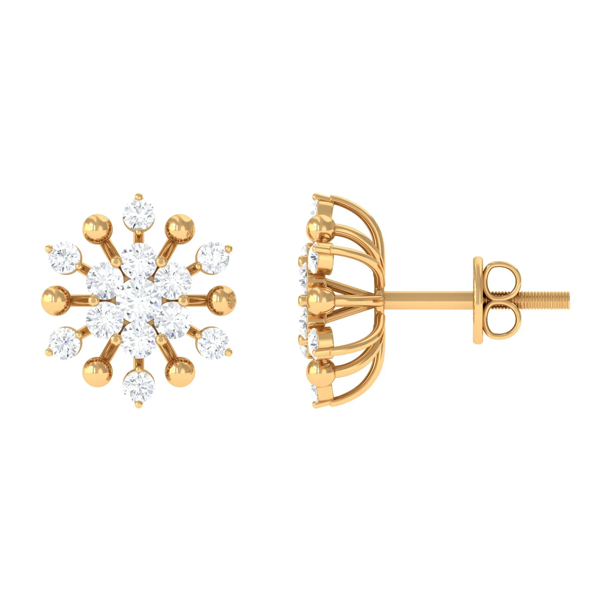 3/4 CT Moissanite Floral Cluster Stud Earrings