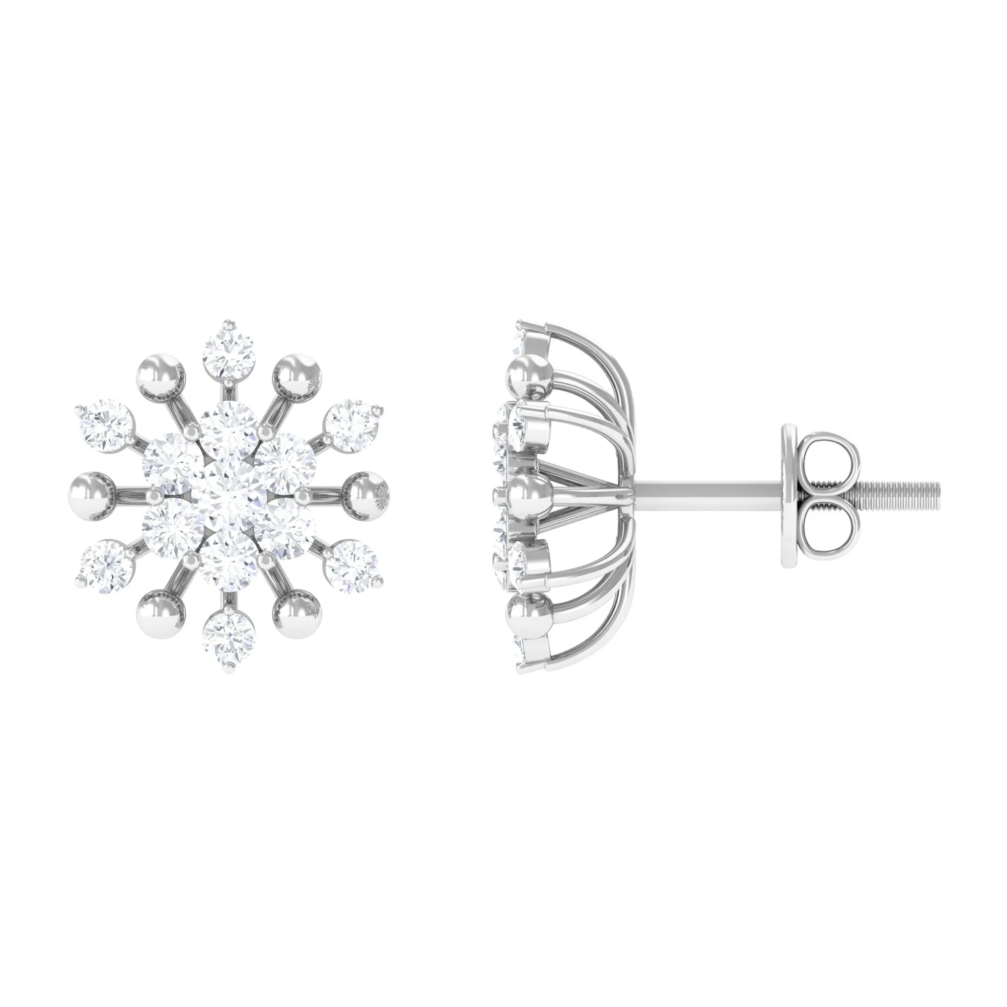 3/4 CT Moissanite Floral Cluster Stud Earrings