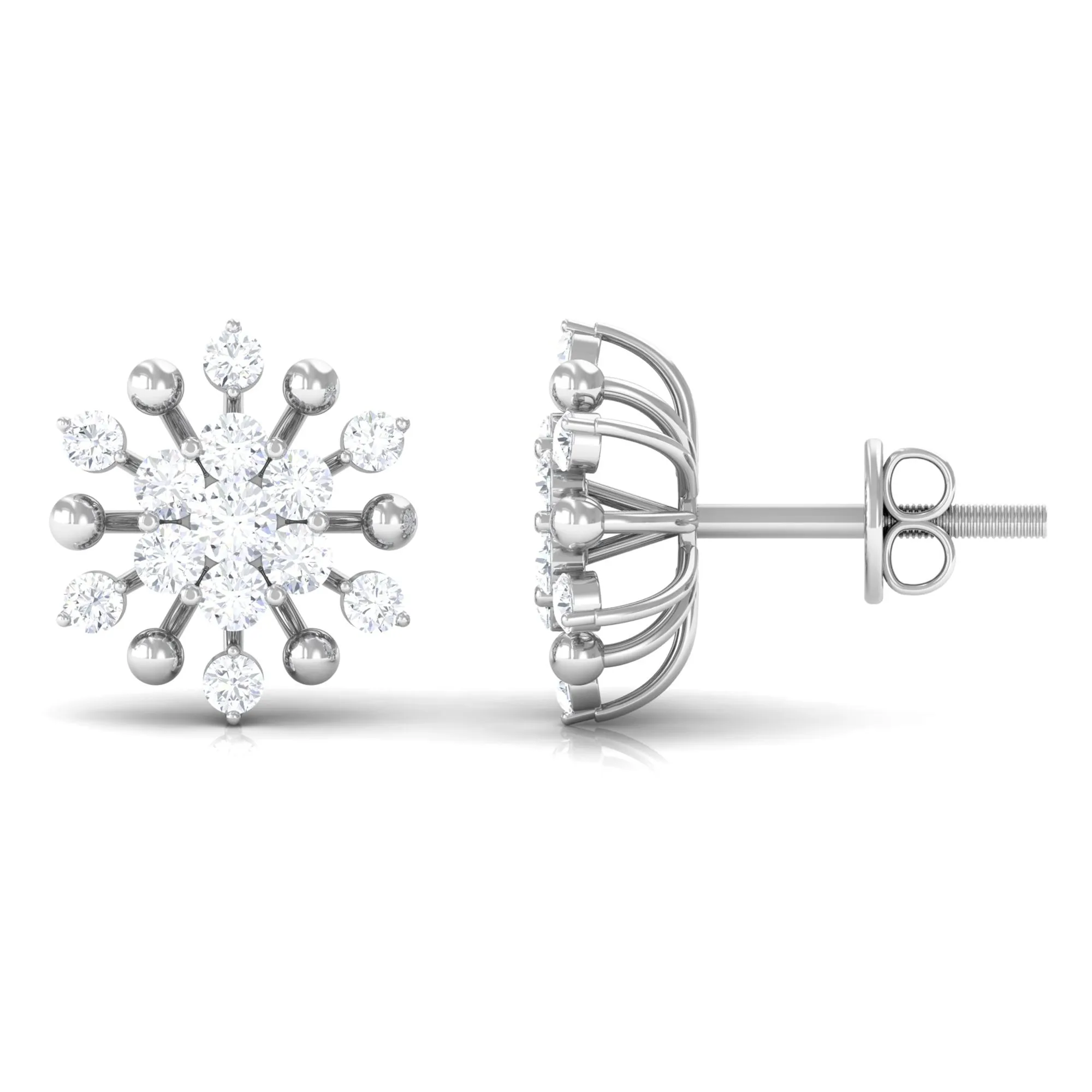 3/4 CT Moissanite Floral Cluster Stud Earrings