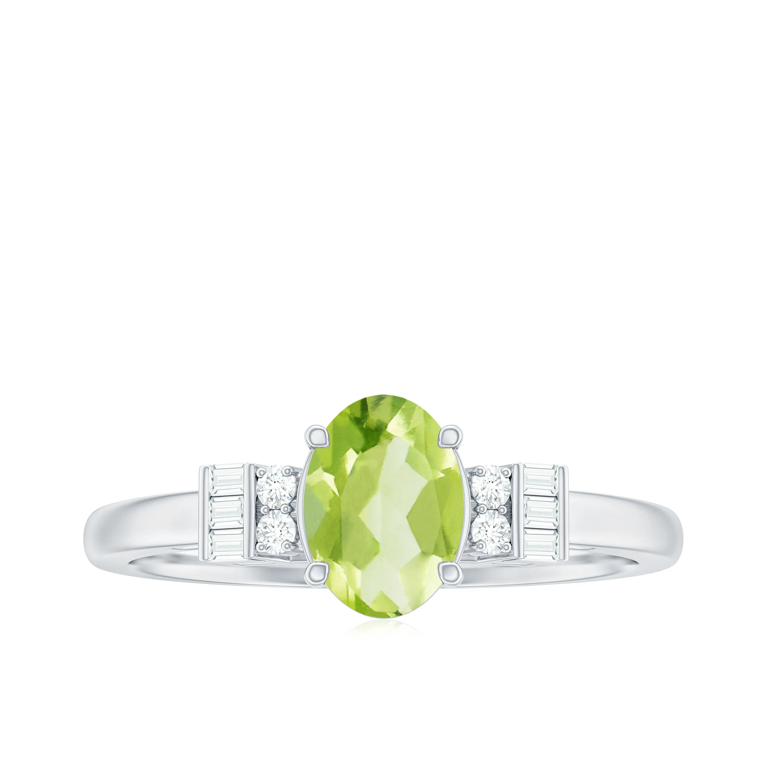 3/4 CT Natural Oval Cut Peridot Classic Engagement Ring with Diamond