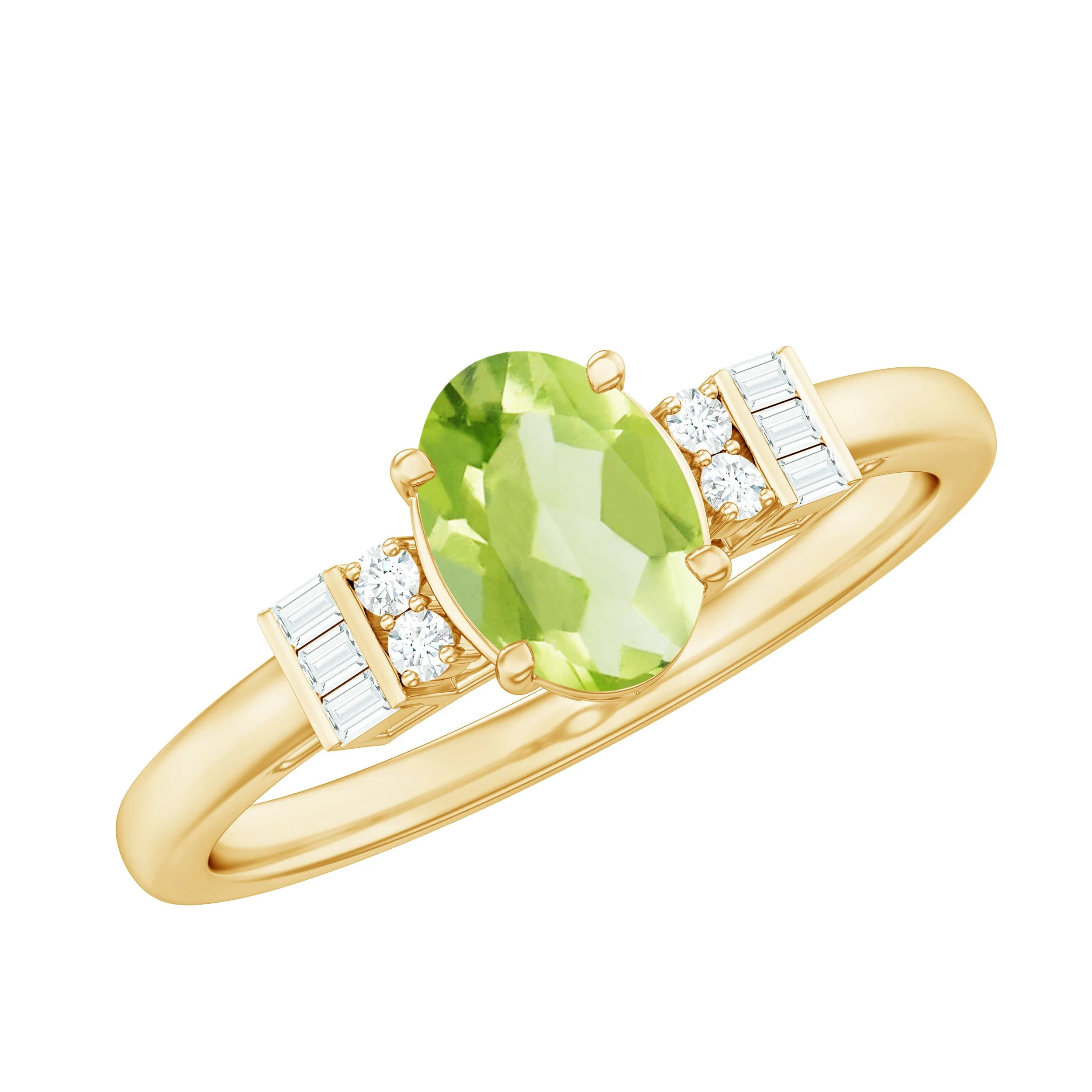3/4 CT Natural Oval Cut Peridot Classic Engagement Ring with Diamond