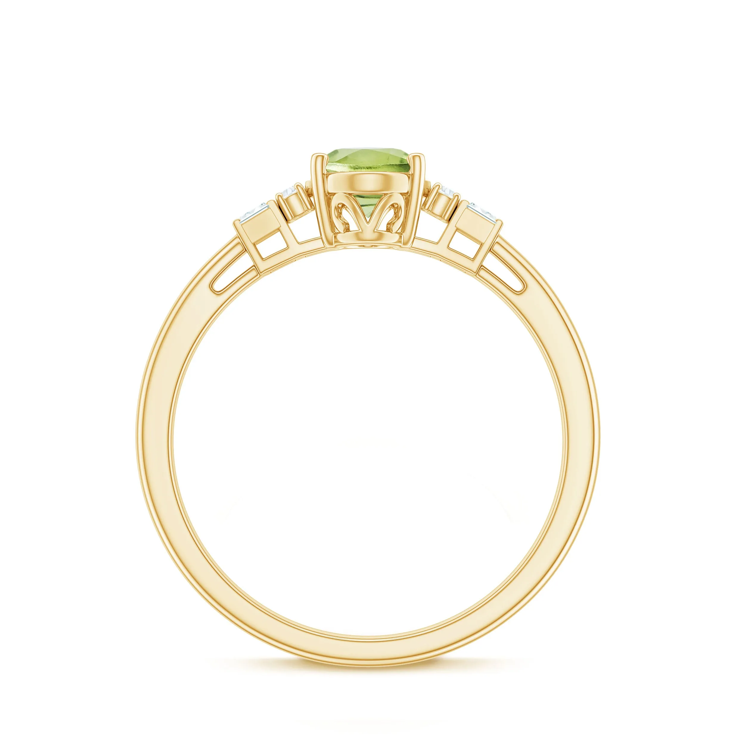 3/4 CT Natural Oval Cut Peridot Classic Engagement Ring with Diamond