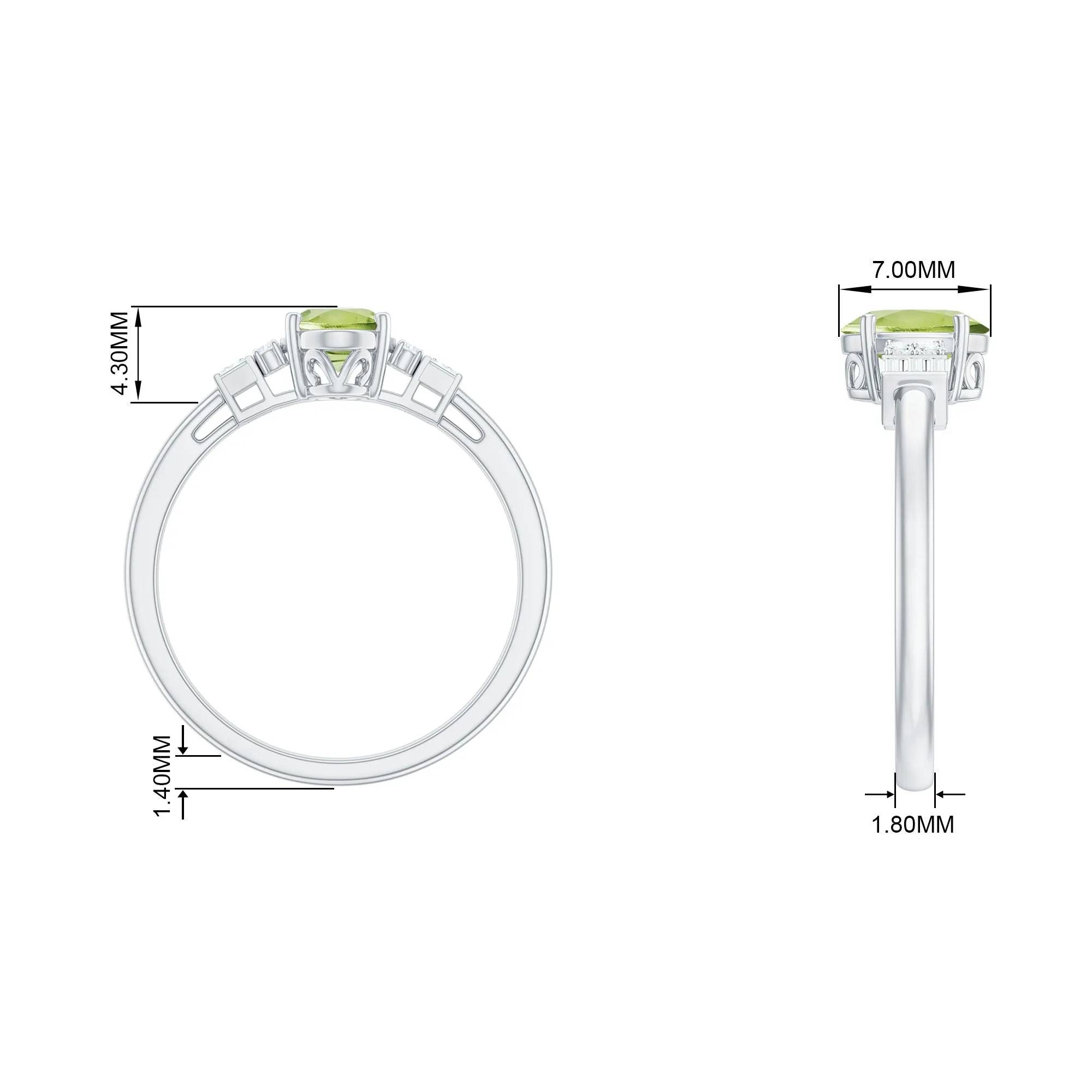 3/4 CT Natural Oval Cut Peridot Classic Engagement Ring with Diamond