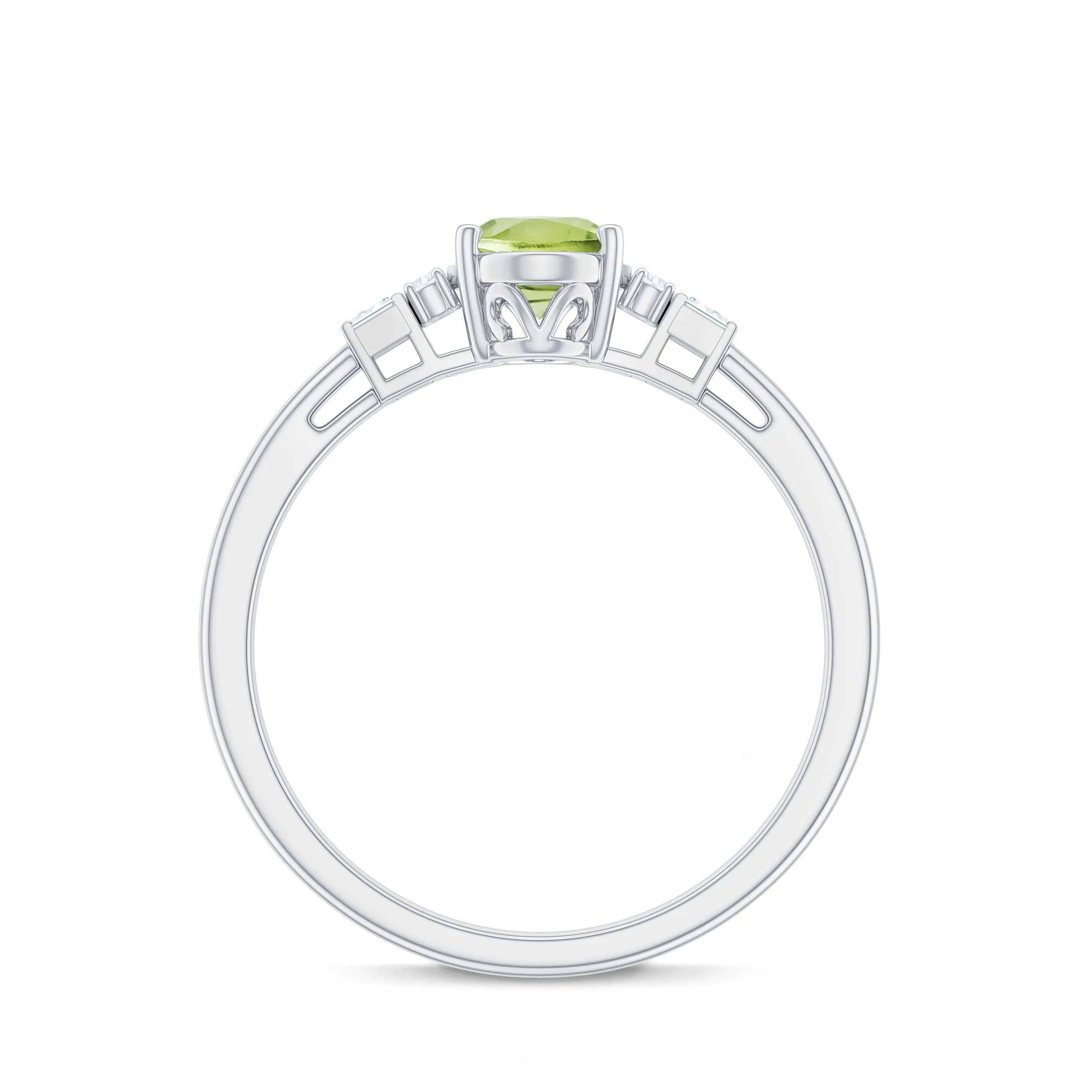3/4 CT Natural Oval Cut Peridot Classic Engagement Ring with Diamond