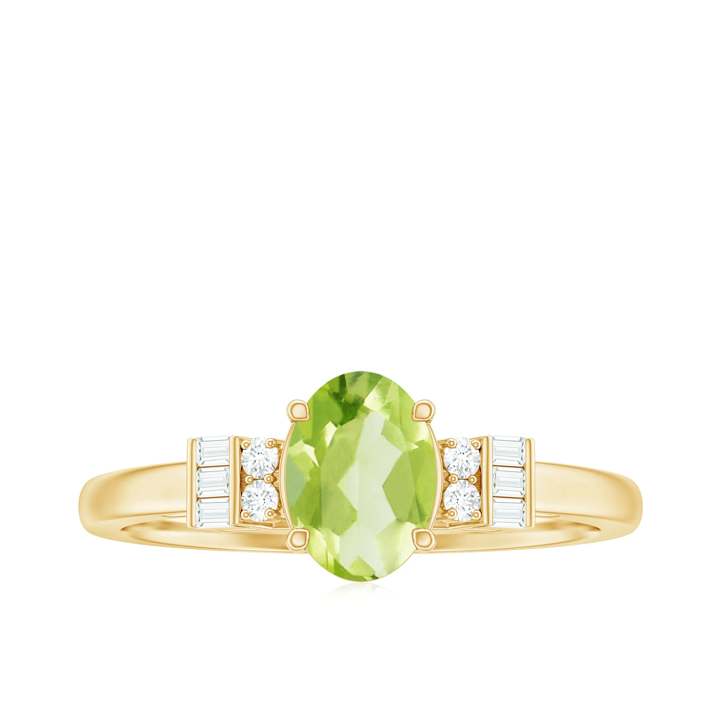 3/4 CT Natural Oval Cut Peridot Classic Engagement Ring with Diamond