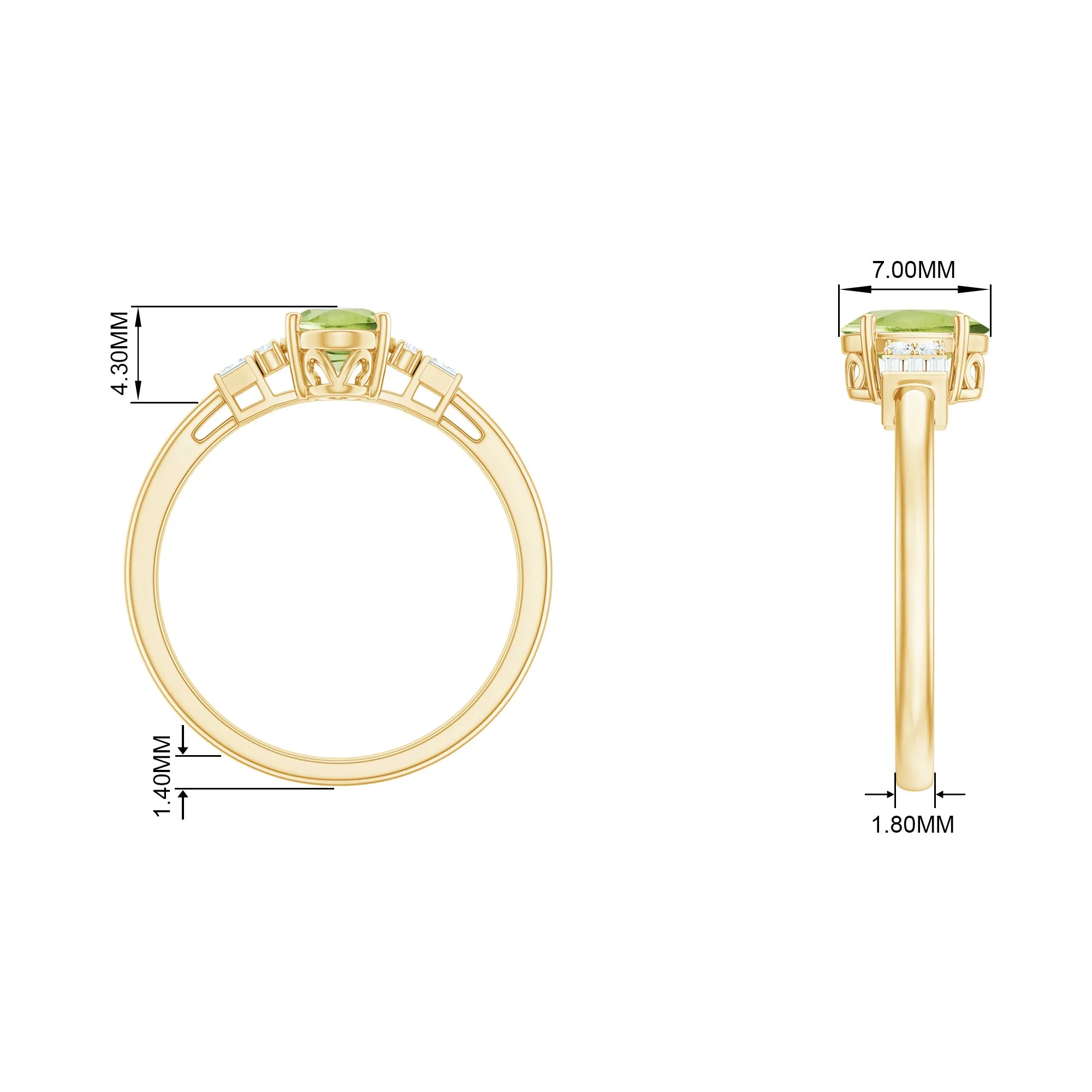 3/4 CT Natural Oval Cut Peridot Classic Engagement Ring with Diamond