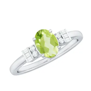 3/4 CT Natural Oval Cut Peridot Classic Engagement Ring with Diamond