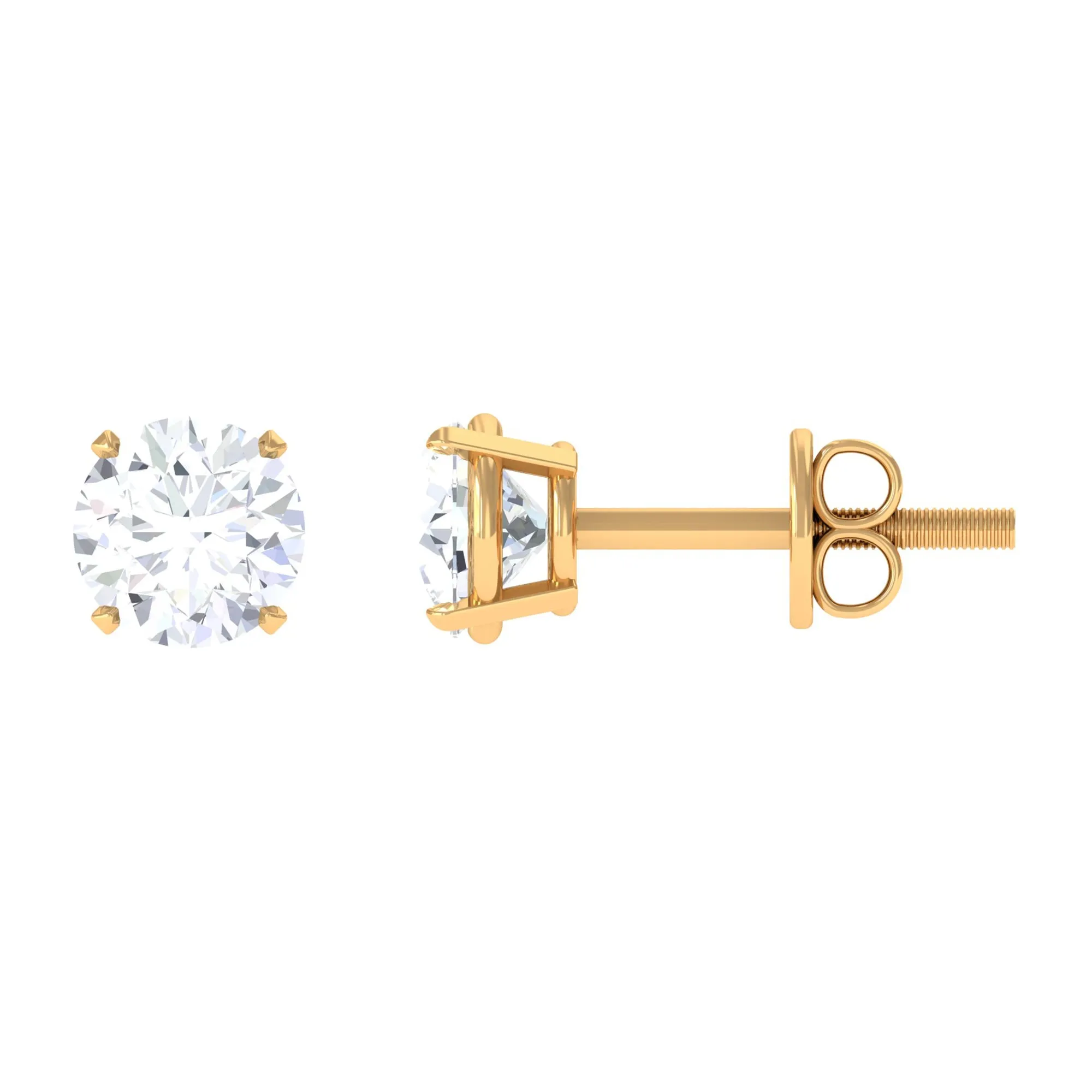 3/4 CT Round Cut Solitaire Zircon Stud Earrings in Gold