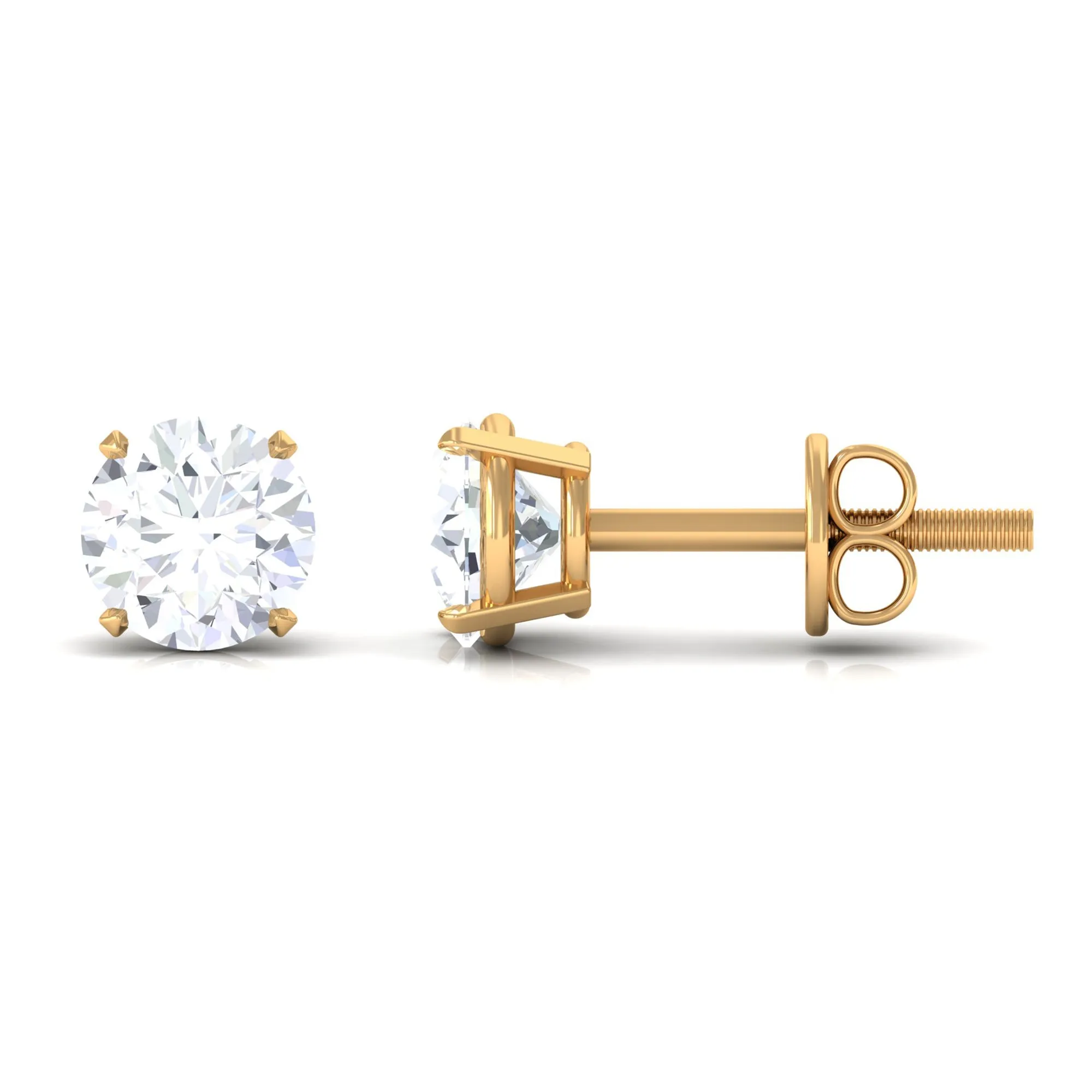 3/4 CT Round Cut Solitaire Zircon Stud Earrings in Gold
