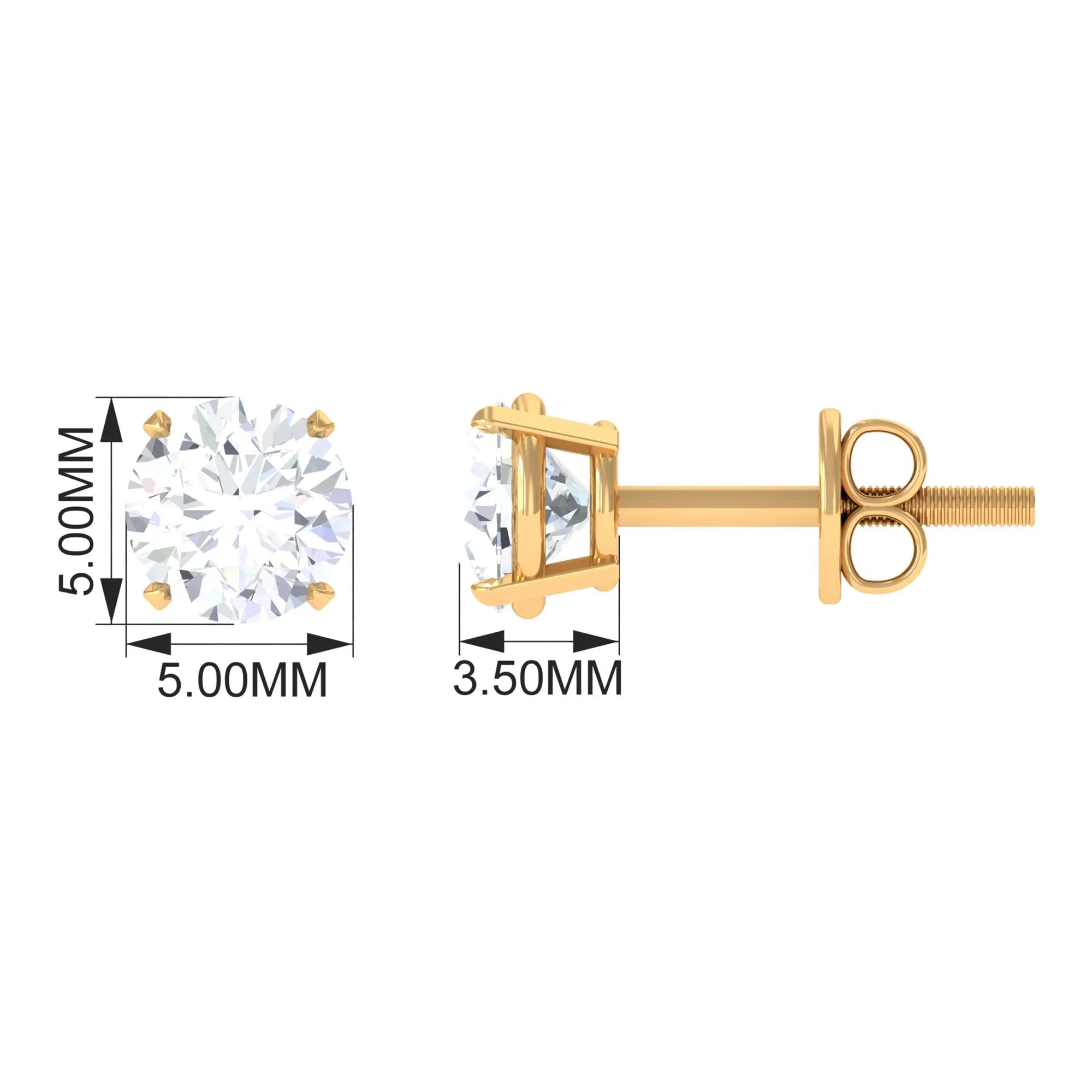 3/4 CT Round Cut Solitaire Zircon Stud Earrings in Gold