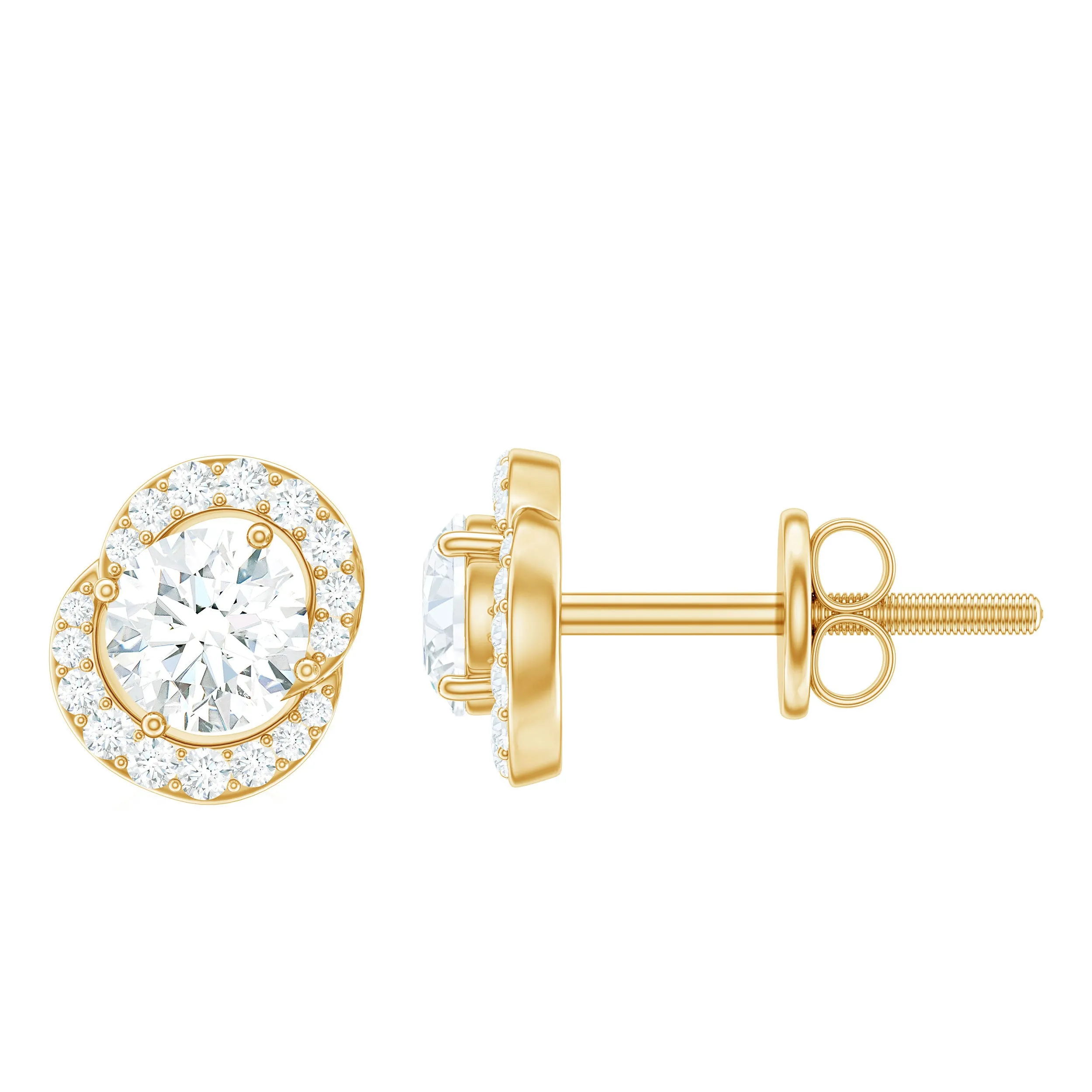 3/4 CT Round Zircon Minimal Stud Earrings in Gold