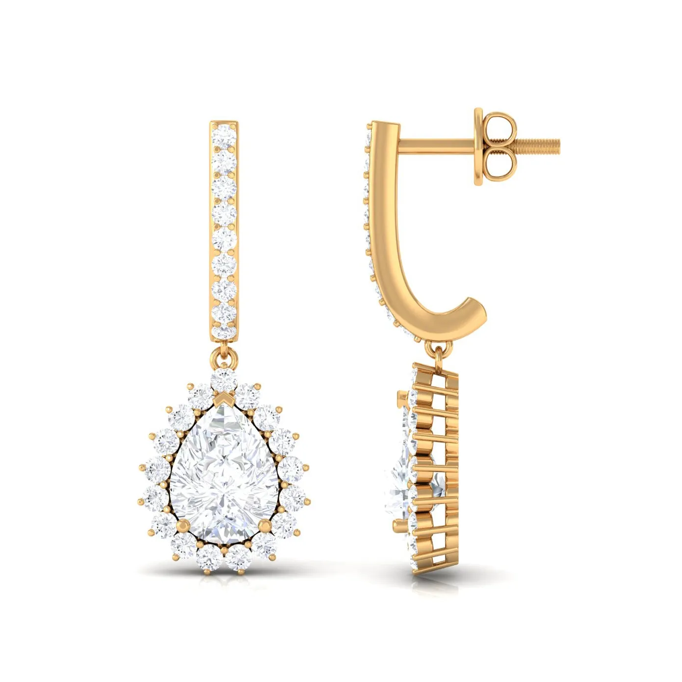 4 CT Certified Zircon Teardrop Bridal Hoop Drop Earrings
