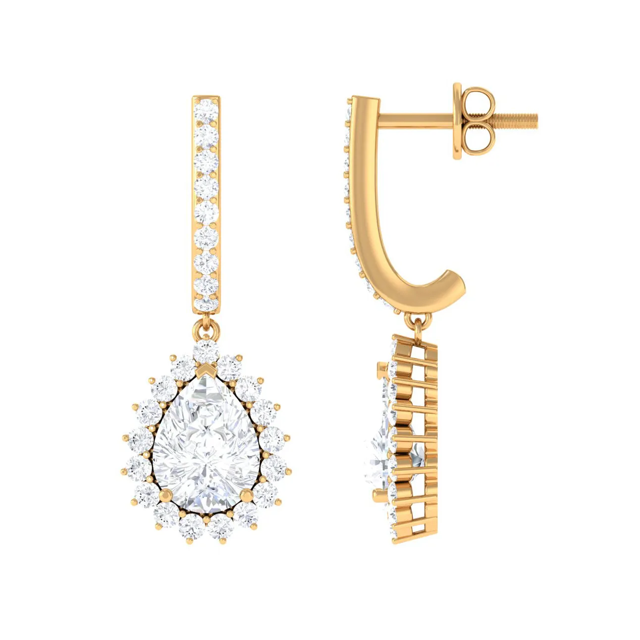 4 CT Certified Zircon Teardrop Bridal Hoop Drop Earrings