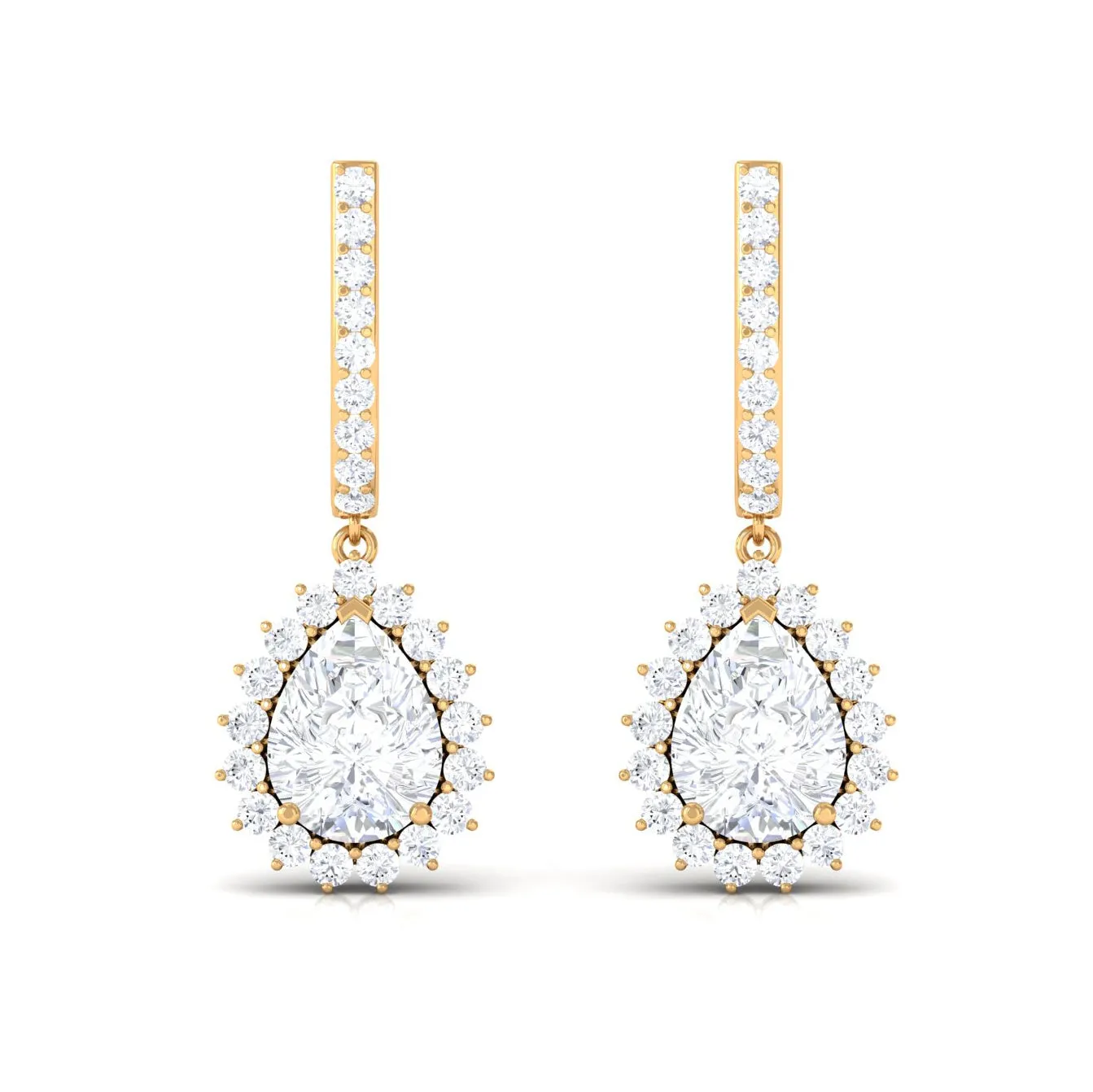 4 CT Certified Zircon Teardrop Bridal Hoop Drop Earrings