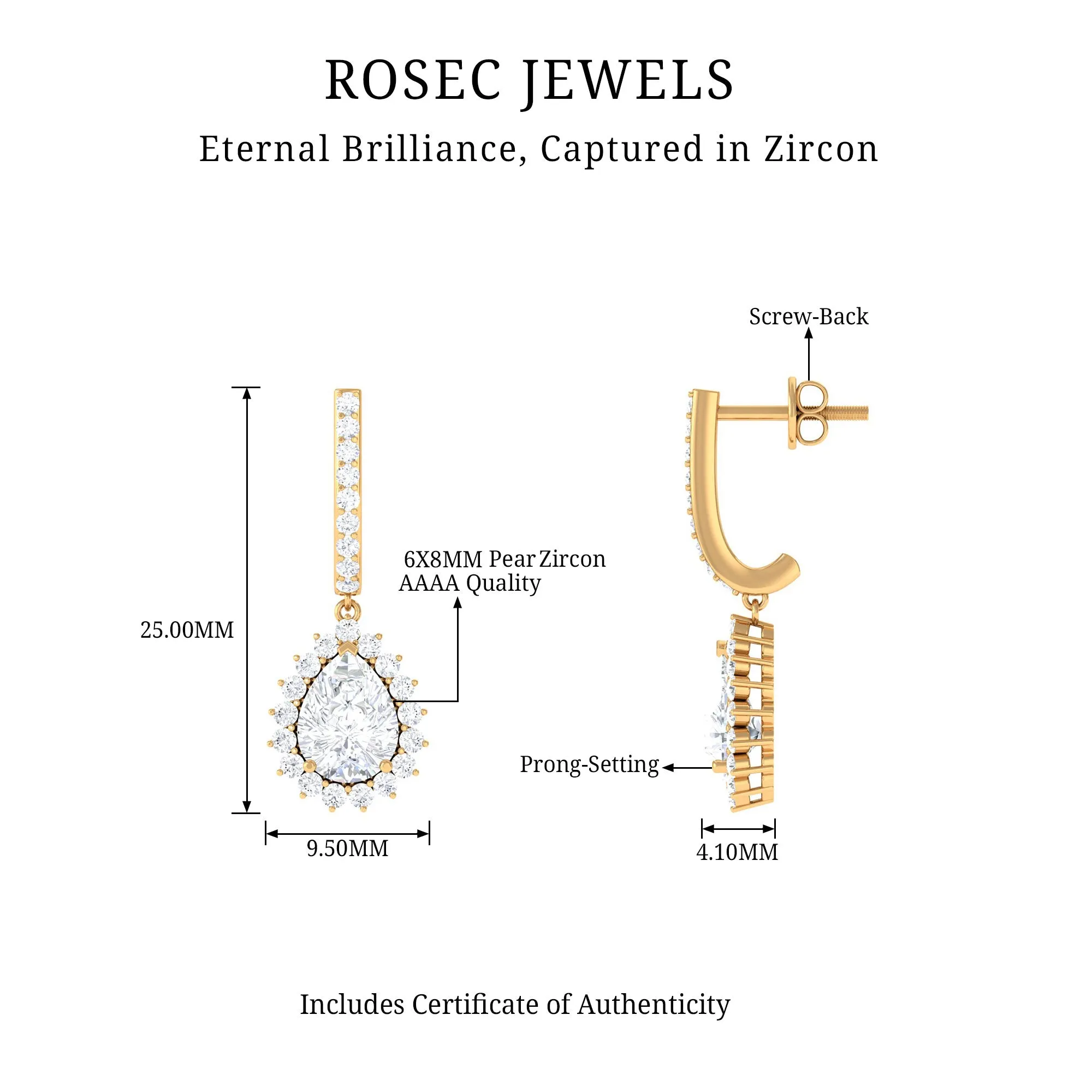 4 CT Certified Zircon Teardrop Bridal Hoop Drop Earrings