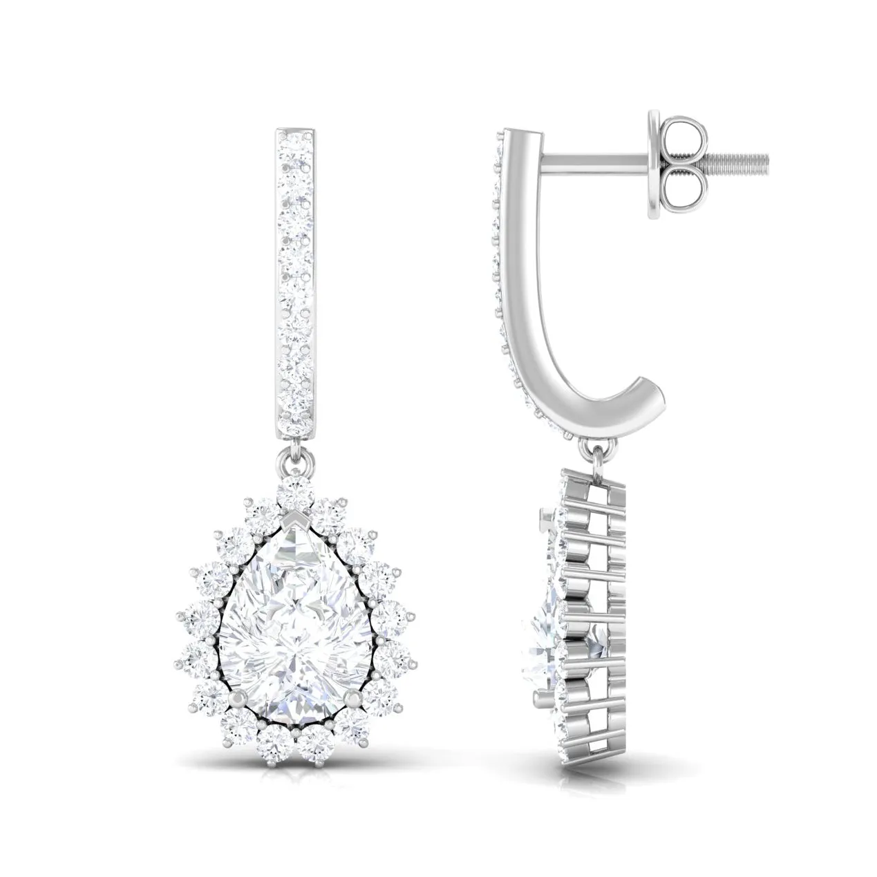 4 CT Certified Zircon Teardrop Bridal Hoop Drop Earrings