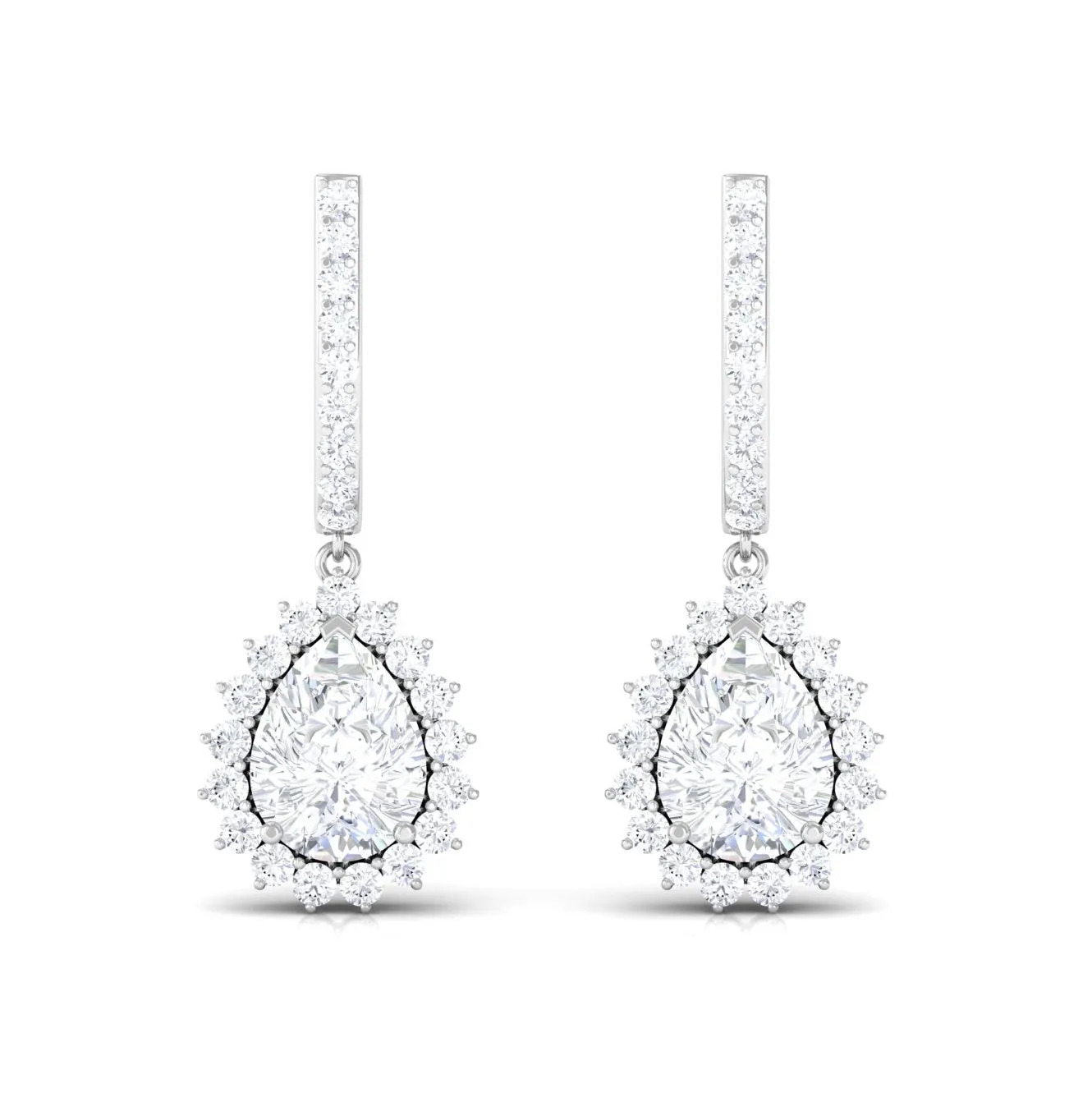 4 CT Certified Zircon Teardrop Bridal Hoop Drop Earrings