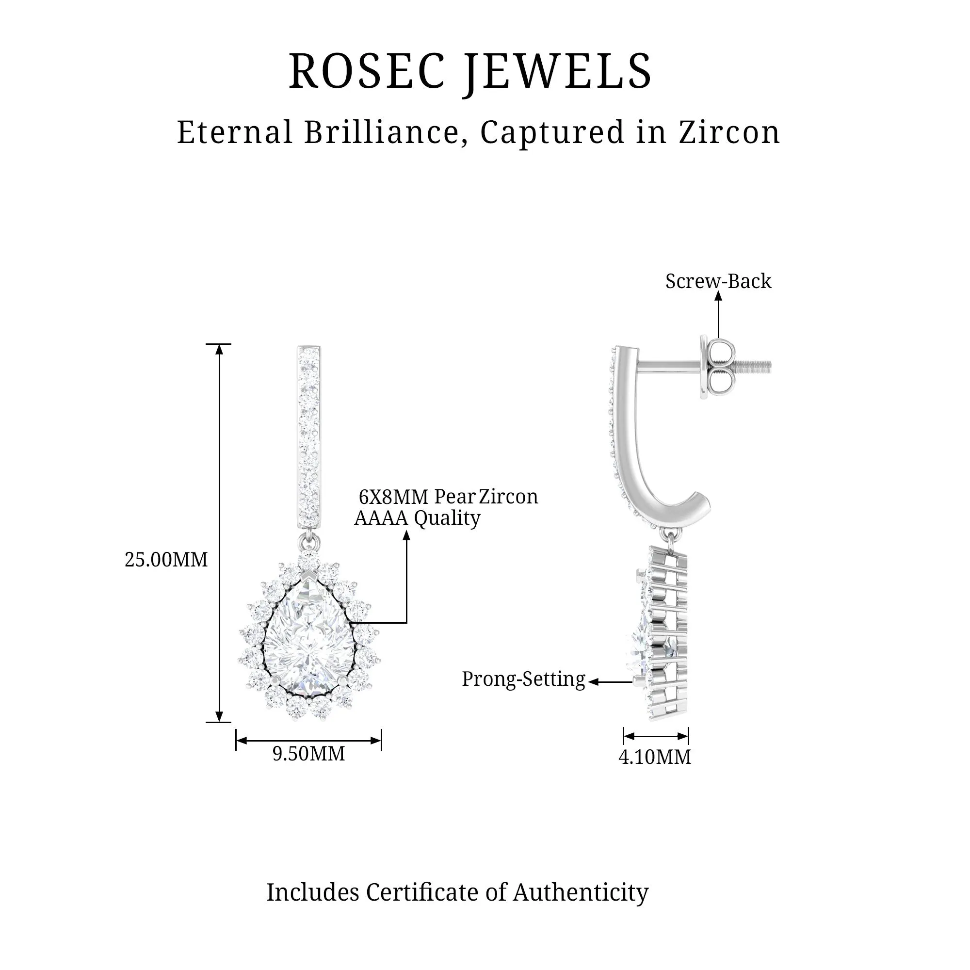 4 CT Certified Zircon Teardrop Bridal Hoop Drop Earrings