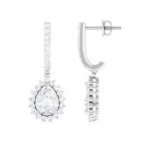 4 CT Certified Zircon Teardrop Bridal Hoop Drop Earrings