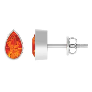4X6 MM Pear Cut Orange Sapphire Solitaire Stud Earrings in Bezel Setting