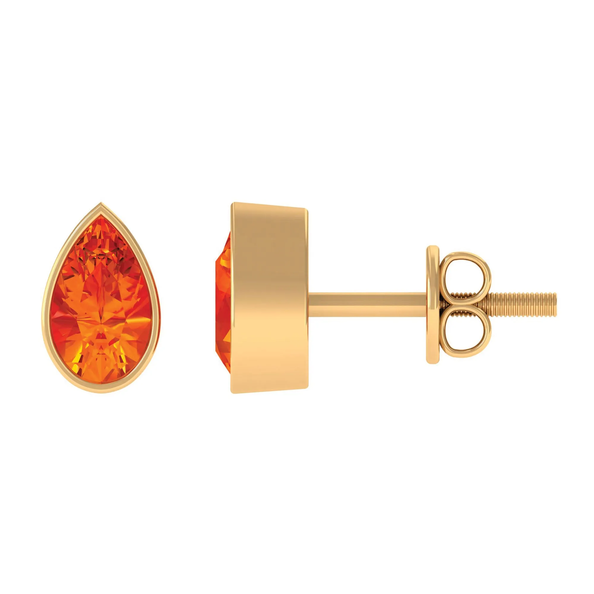 4X6 MM Pear Cut Orange Sapphire Solitaire Stud Earrings in Bezel Setting
