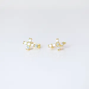 6mm Swarovski Crystal 14k Gold And Sterling Silver Cross Cartilage Hoop Earrings, Statement Earrings, Upper Helix Hoop Earrings.