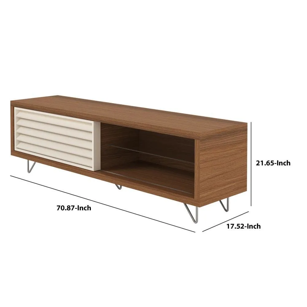 71" Shutter Design Door Wooden Entertainment TV Stand, Brown By The Urban Port