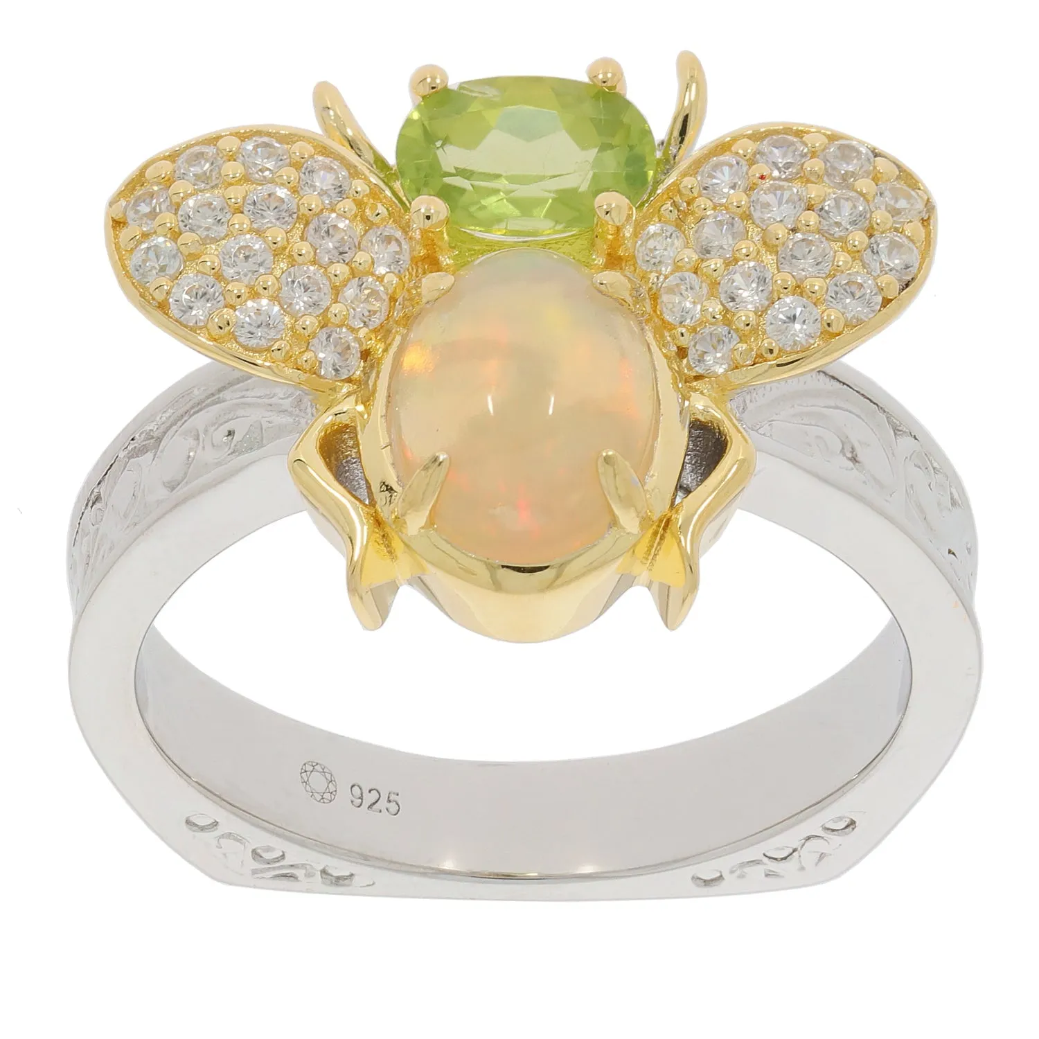 8X6 6X4 Green Peridot Sterling Silver Ring with Accent