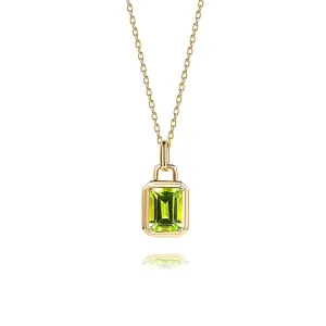 925 Silver Gold Natural Peridot Square Pendant Necklace