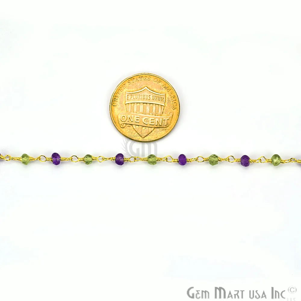 Amethyst With Peridot Gold Plated Wire Wrapped Rosary Chain
