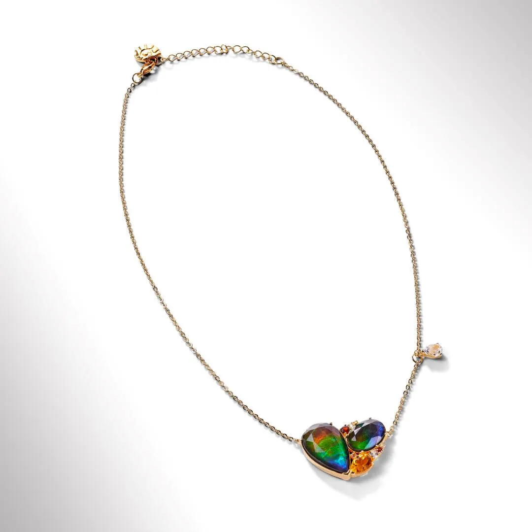 Ammolite Necklace 18k Gold Vermeil RADIANT Heart pendant with Garnet, Citrine and White Topaz