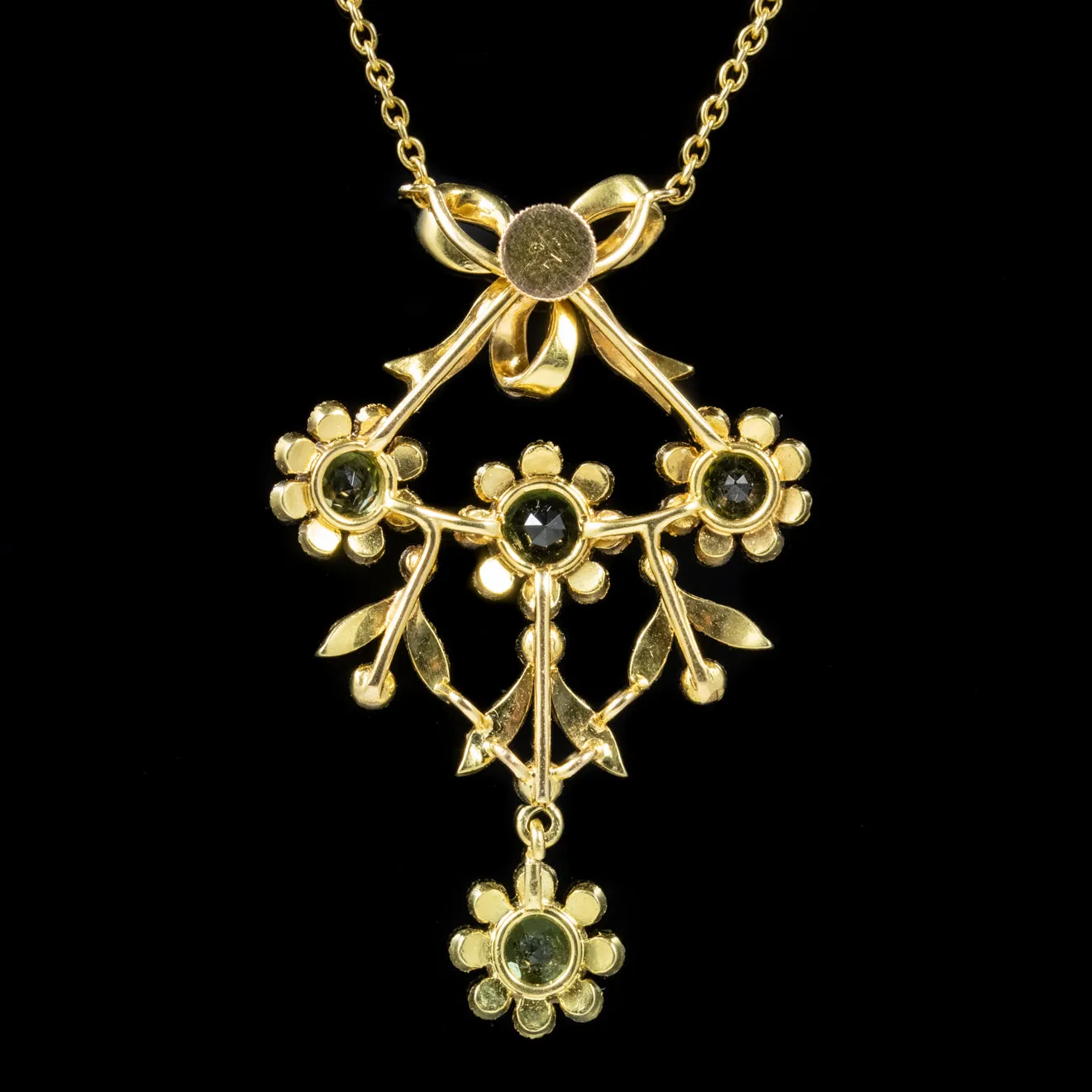 Antique Edwardian Pearl Peridot Pendant Necklace 18Ct Gold Circa 1910