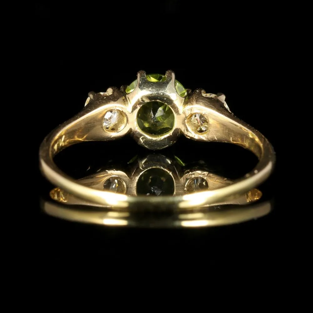 Antique Victorian Peridot Diamond Ring Trilogy 18Ct Gold Circa 1890