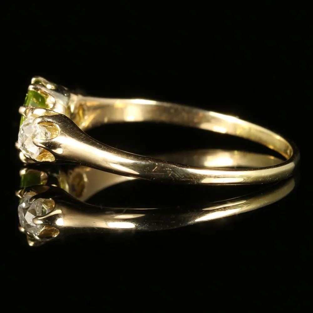 Antique Victorian Peridot Diamond Ring Trilogy 18Ct Gold Circa 1890