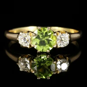 Antique Victorian Peridot Diamond Ring Trilogy 18Ct Gold Circa 1890