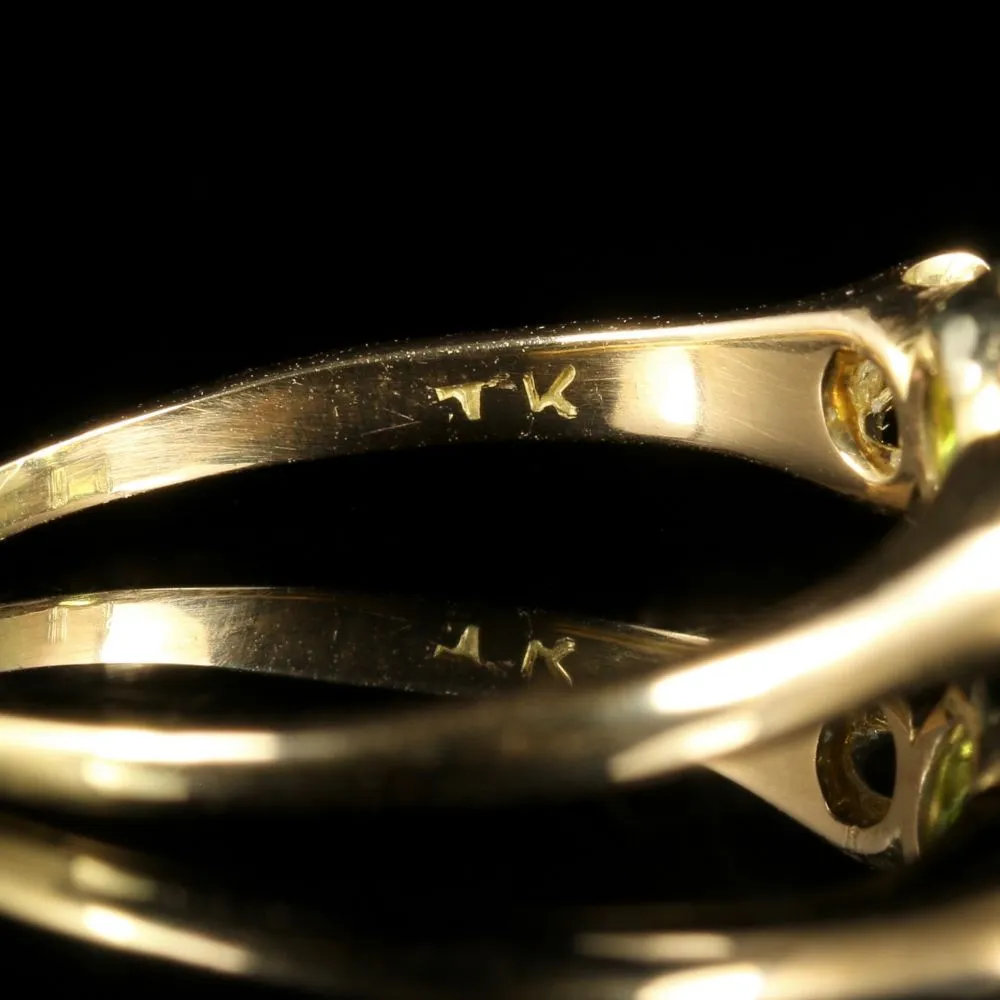 Antique Victorian Peridot Diamond Ring Trilogy 18Ct Gold Circa 1890