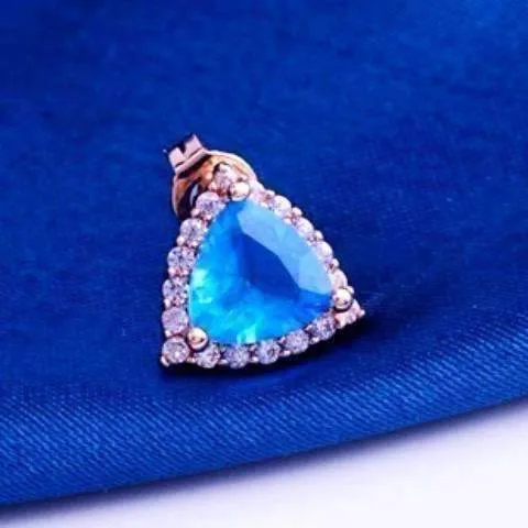 Aqua Trillion Halo Zirconia Stud Earrings in 18K Rose Gold Plating