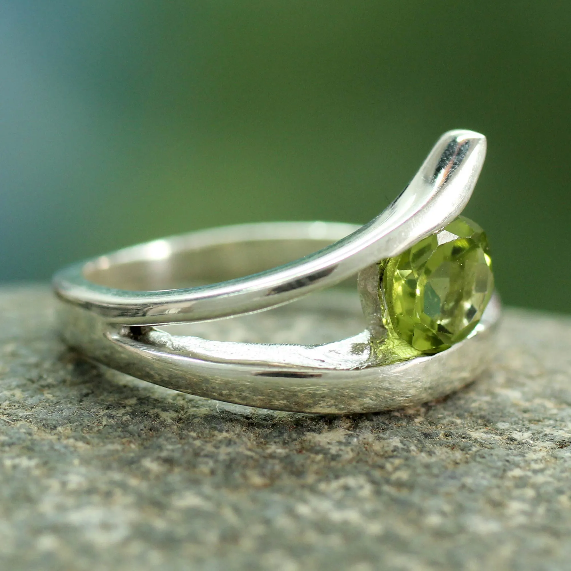Artisan Crafted Solitaire Peridot Ring from India - Dazzling Love | NOVICA