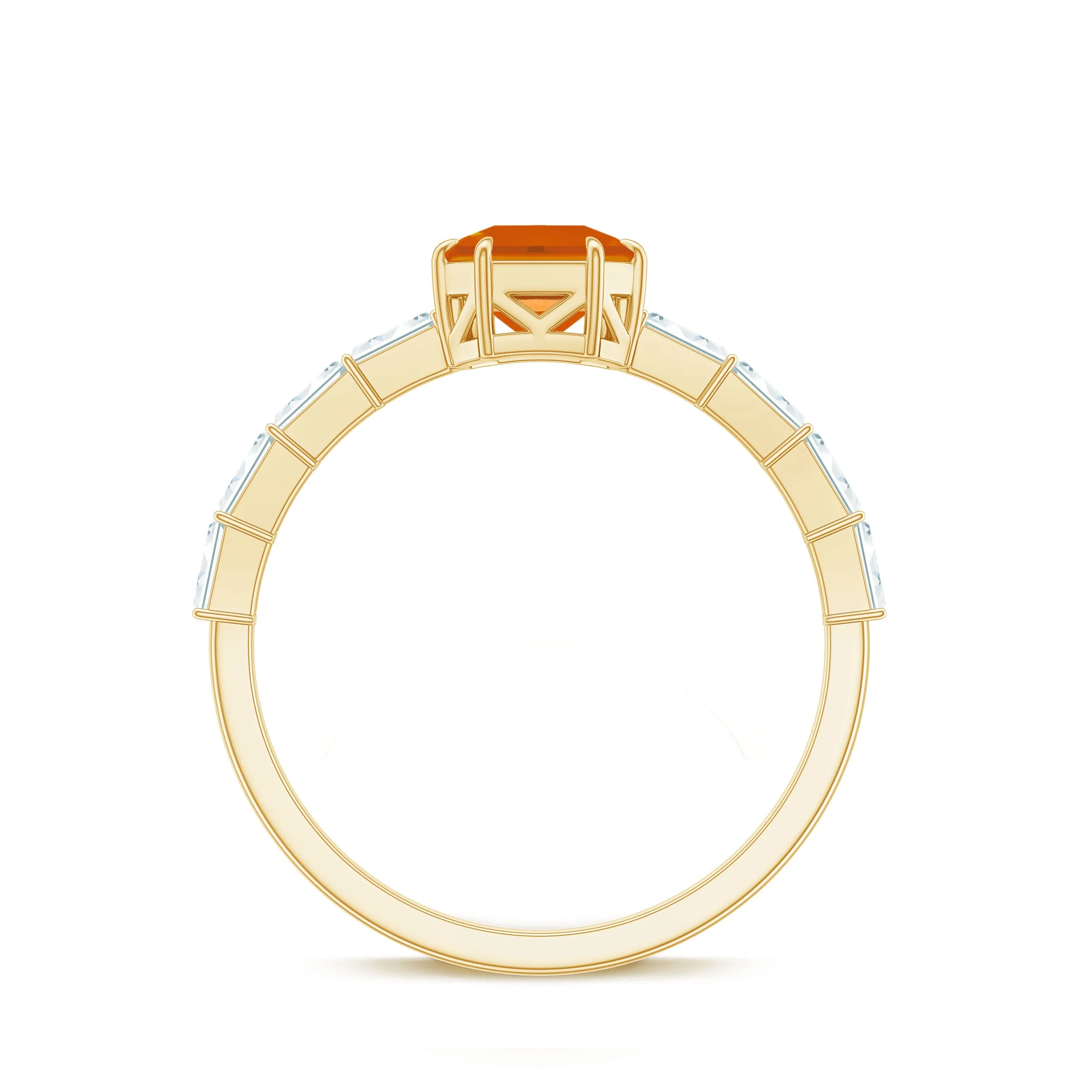 Asscher Fire Opal Solitaire Engagement Ring with Diamond
