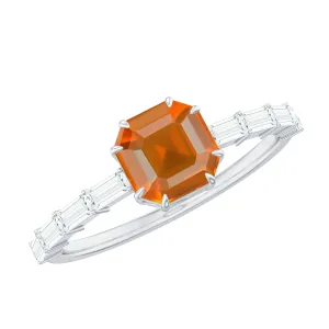 Asscher Fire Opal Solitaire Engagement Ring with Diamond