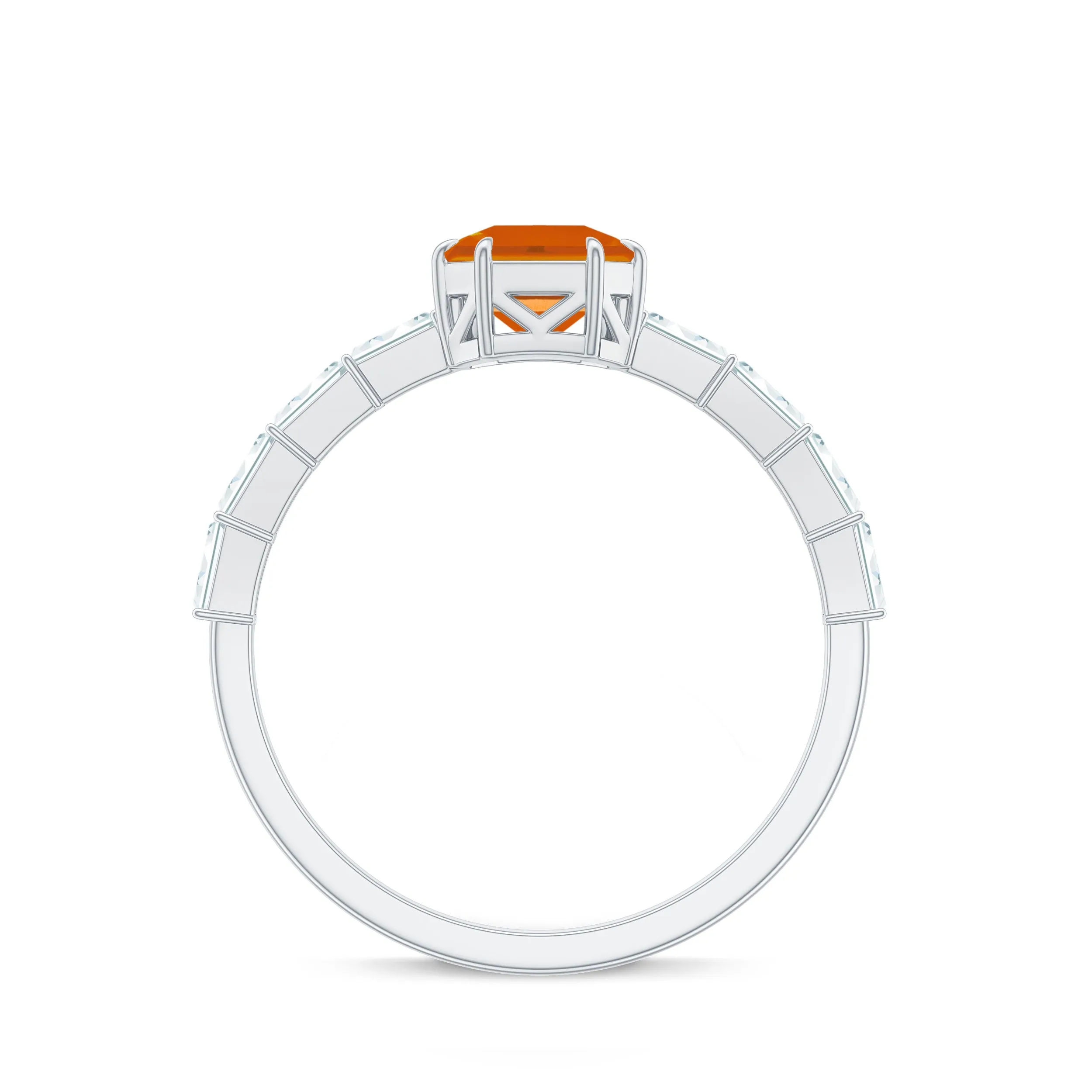 Asscher Fire Opal Solitaire Engagement Ring with Diamond