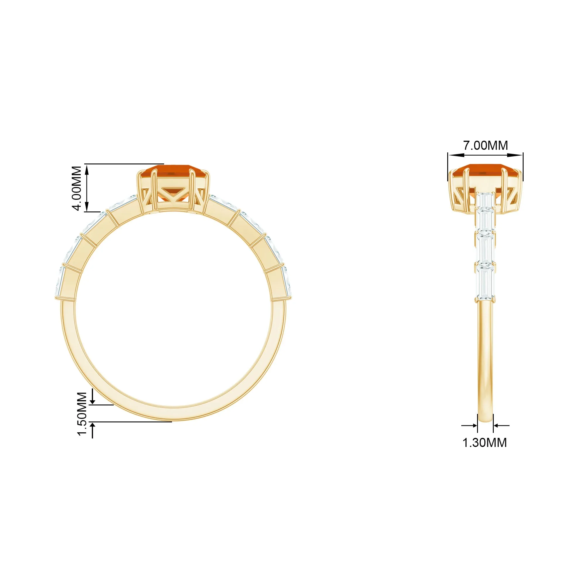 Asscher Fire Opal Solitaire Engagement Ring with Diamond